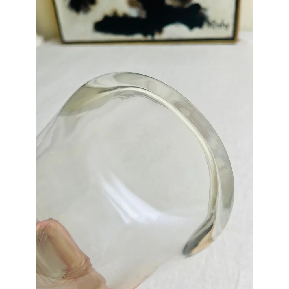 Vintage Hand Blown Optic Swirl Glass Decanter Heavy Bottom Clear 9.5 Inch